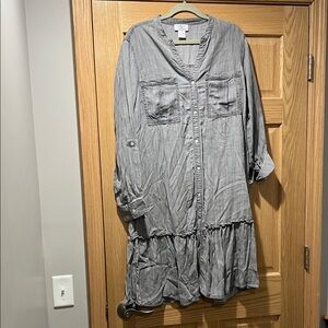 OSO Casuals Light Gray Button-Front Shirt dress